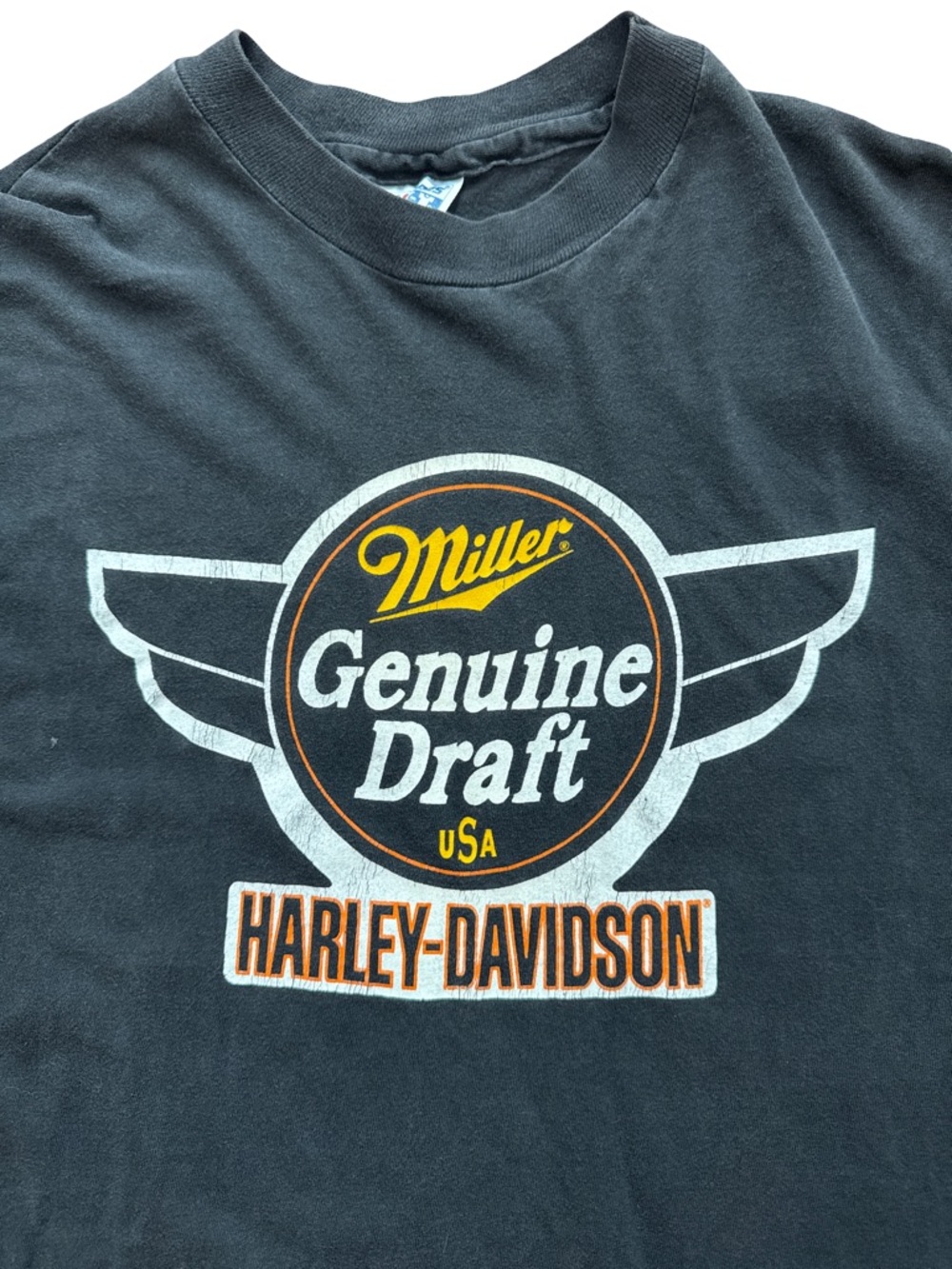 Vintage Harley Davidson Men’s T-Shirt Size Large Black Miller Genuine Draft Beer